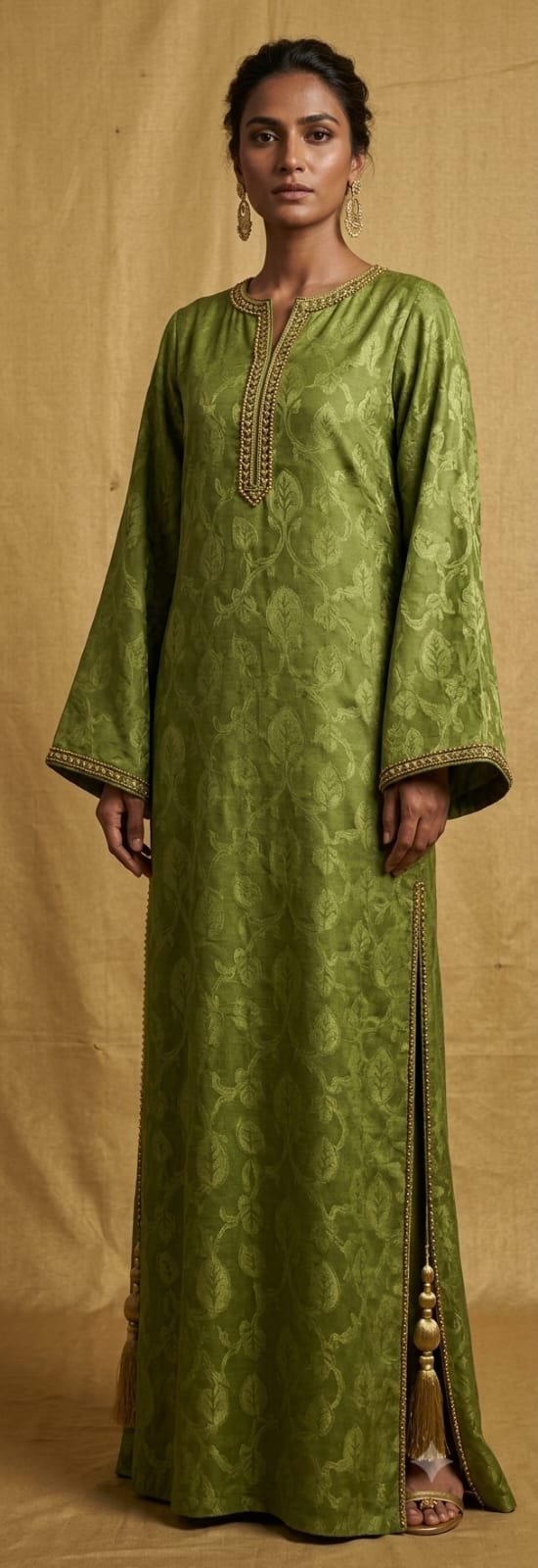 Olive embroidered kaftan
