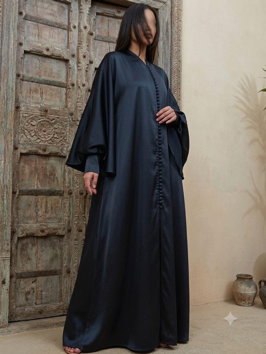 Onyx button-front abaya