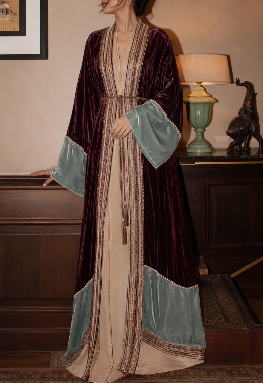 Plum and sage velvet caftan