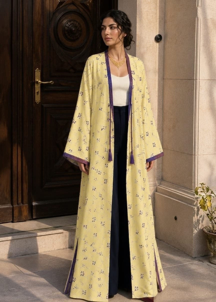 Lemon bloom open abaya