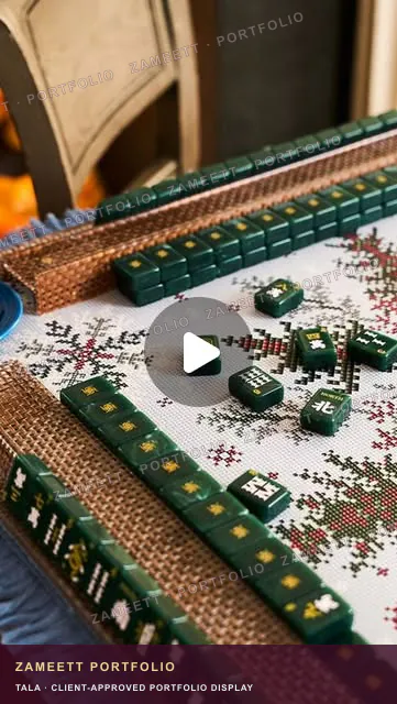 Tala jade mahjong tiles shown on a seasonal patterned mat