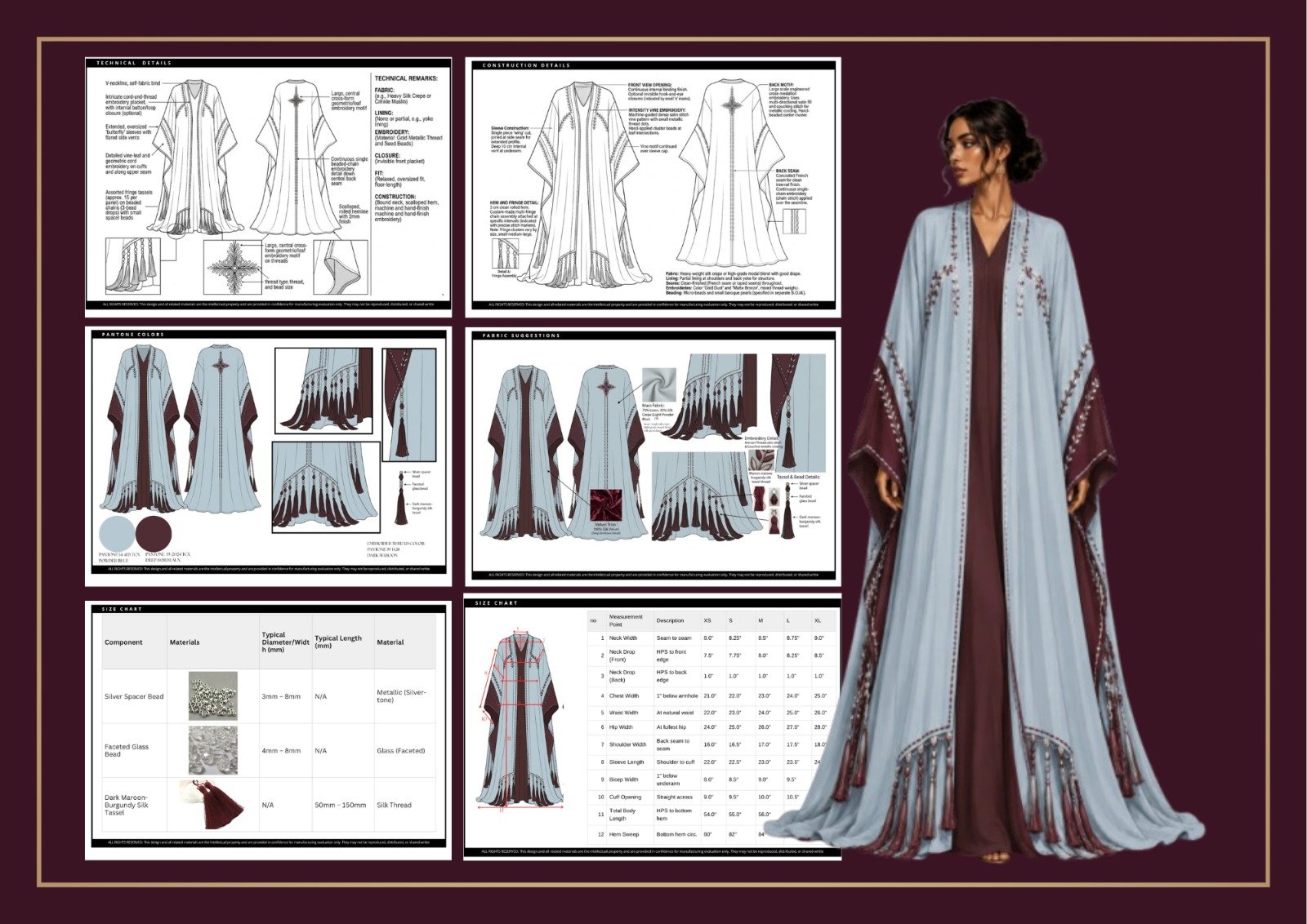 Detailed embroidery and beadwork on a modest-wear garment